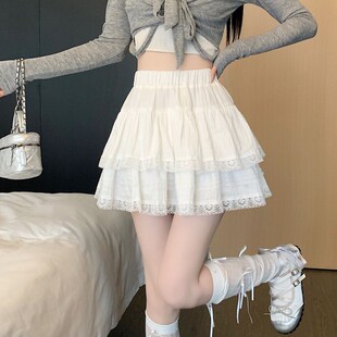 速发芭蕾风白色蛋糕裙半身裙裙夏个蕾丝半裙小季 子高腰a字蓬蓬短