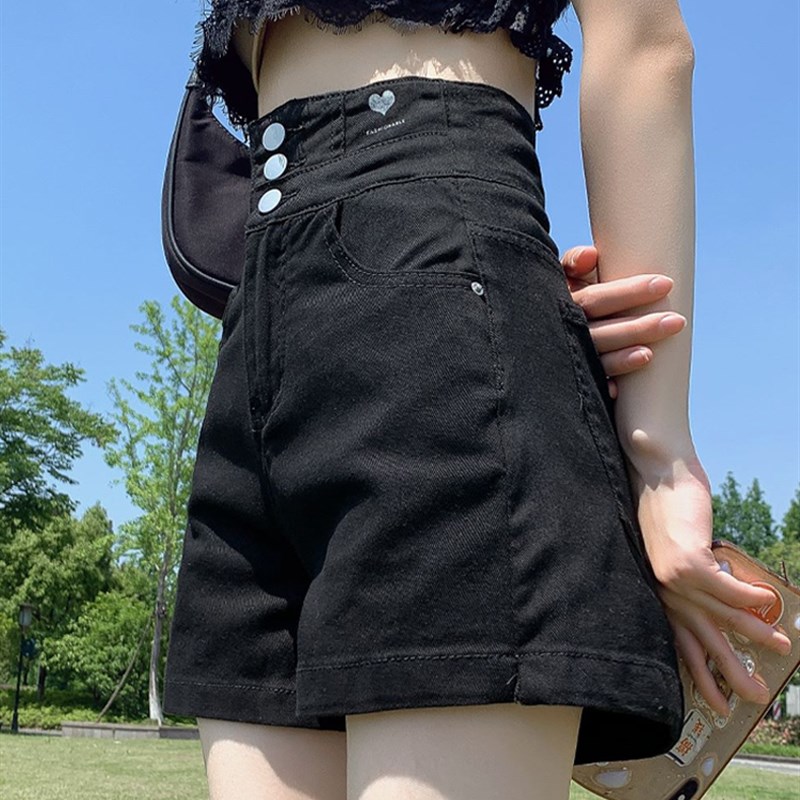 速发白色超高腰牛仔式裤夏遮季肚子排扣美短辣妹休闲裤子潮