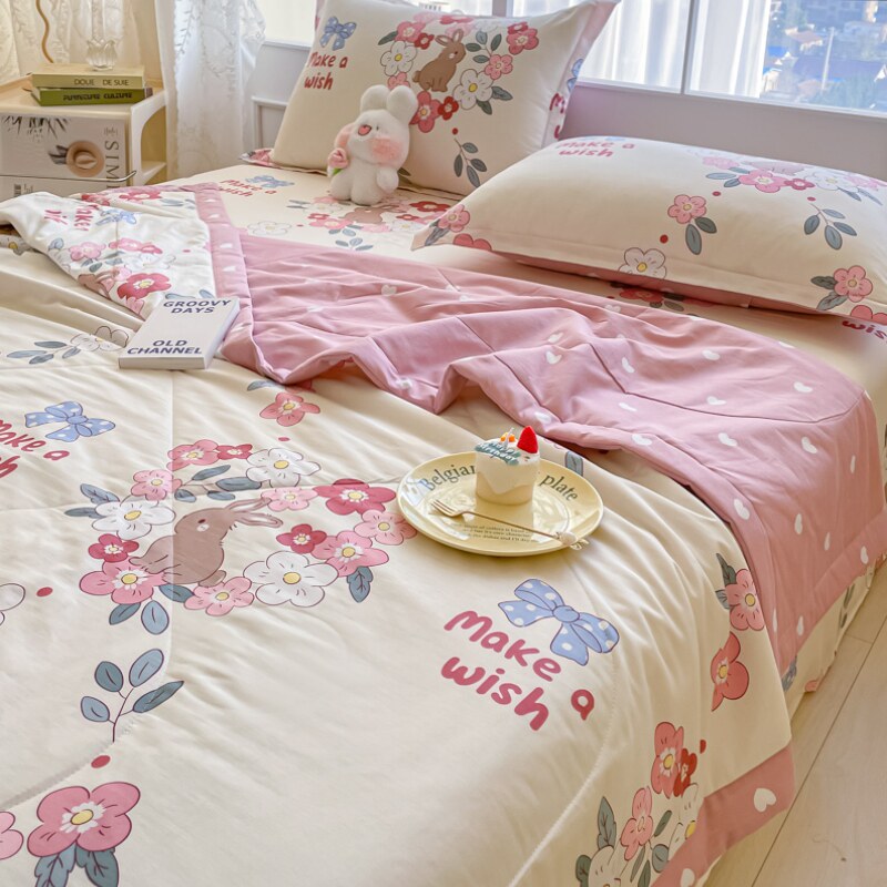 速发纯棉儿童夏凉洗四件套100被棉可机被夏被空调被夏季单双人薄