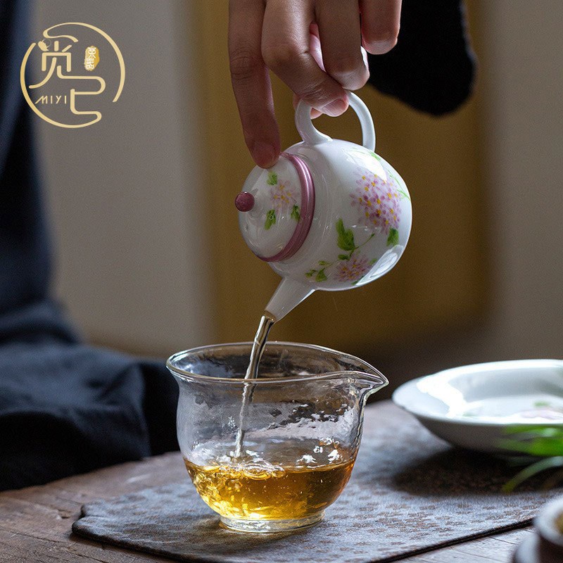 速发纯壶绘桃粉小品壶茶手单个家功陶瓷冲茶器带过滤泡茶水壶用夫