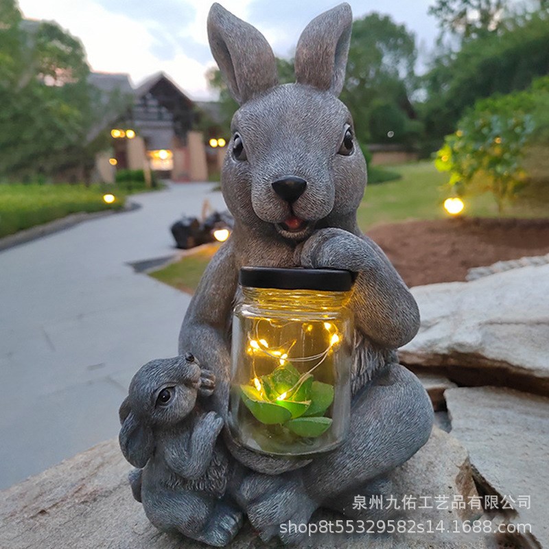速发太能动物模型兔子蜜罐玻璃植多肉罐物花园摆件树脂工艺品