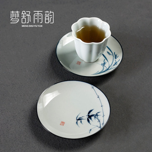 速发仿古手绘热花茶杯杯垫陶瓷功夫茶具隔青防烫茶杯垫子茶道艺茶