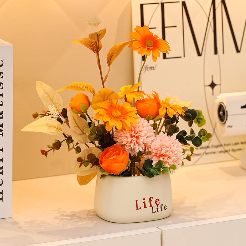 速发创意花摆盆客厅餐桌花艺花花摆件假花家居装饰品仿生插束设栽