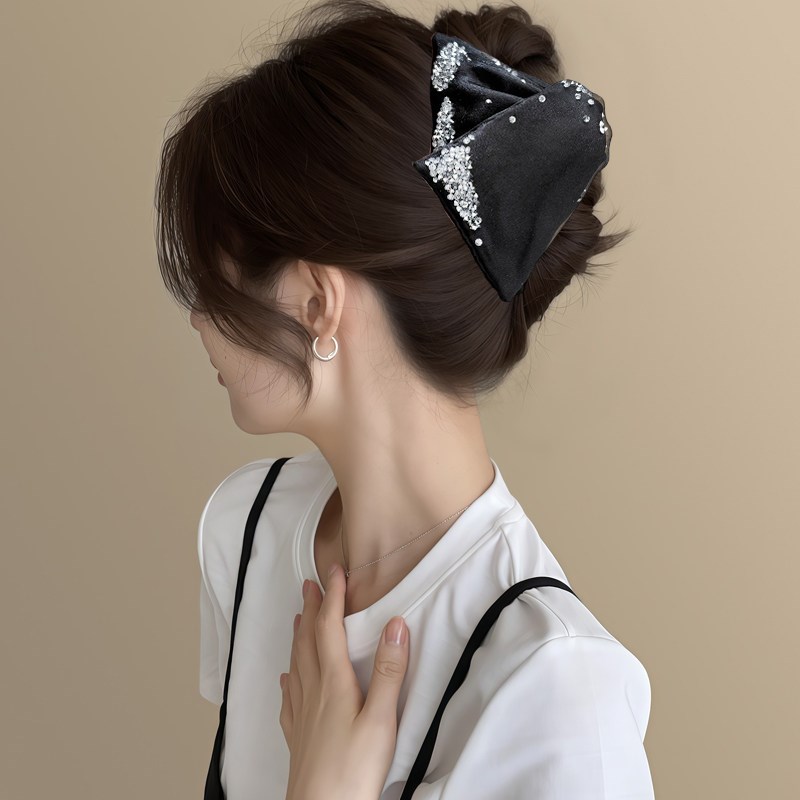 速发赫本风~韩系水钻三角抓夹百搭显头型后脑勺发夹高级时尚盘发