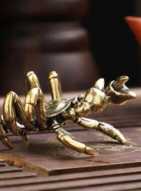 速发铜摆饰《手中有钱》军玩蟹把件黄铜螃手横财将把家居饰品装饰