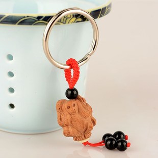 速发桃木三二生不三不猴挂件挂饰十肖猴扣圈生肖猴子随身携带