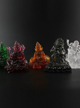 速发琉璃五方财神 传藏五姓黄财神琉璃水供红黑财神古法琉璃摆件