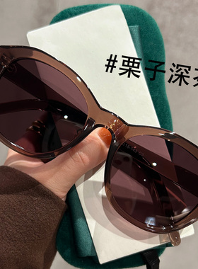 复古椭圆猫眼墨镜女款2024新款高级感近视显白茶色偏光大框太阳镜