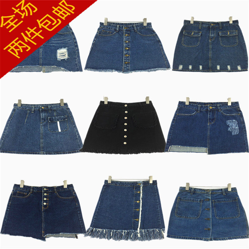 古着外贸夏季低腰千禧少女涩谷朋克牛仔短热裤辣妹热牛仔短裤裙K2