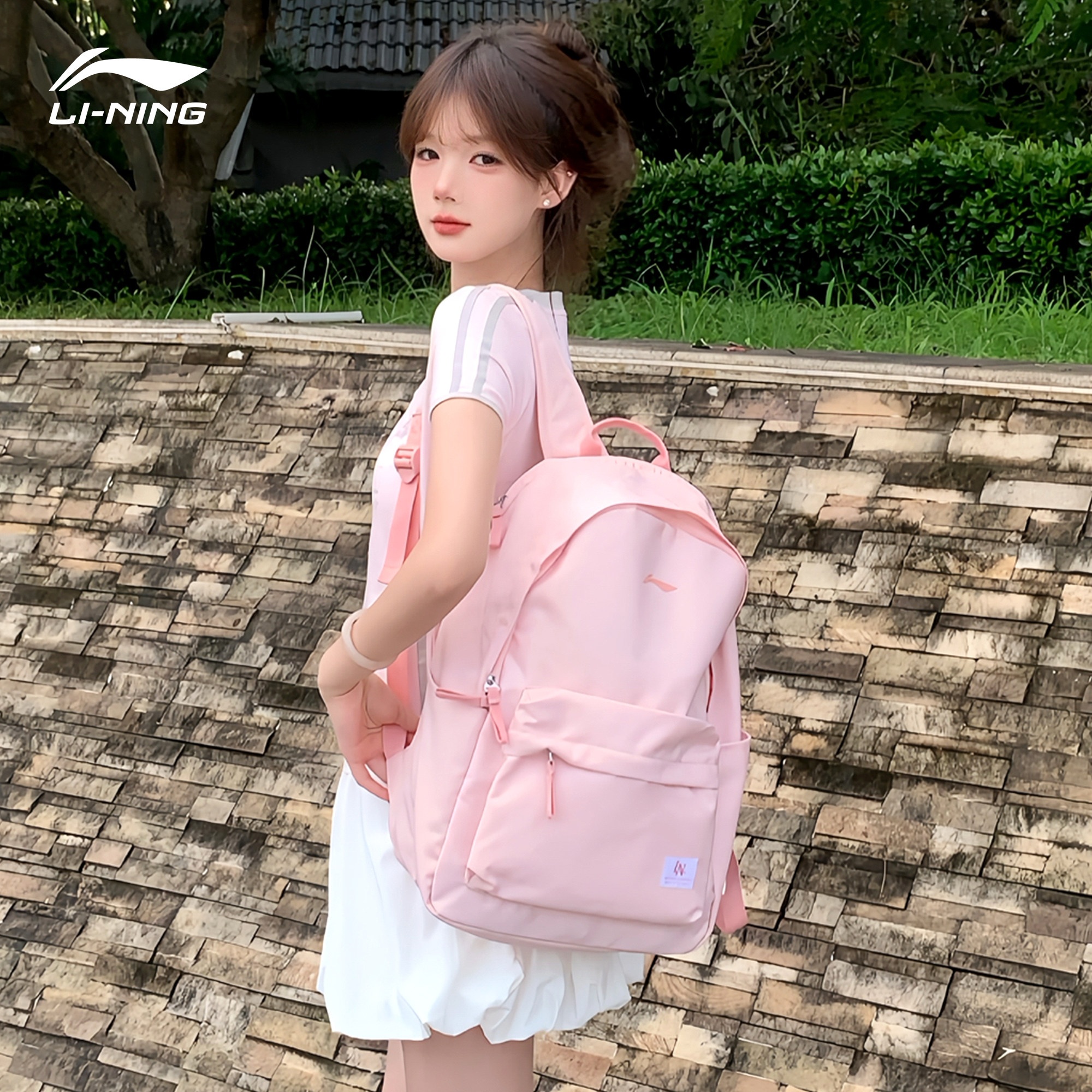 李宁双肩包女新款大容量初高中大学生书包旅行通勤背包出游登山包