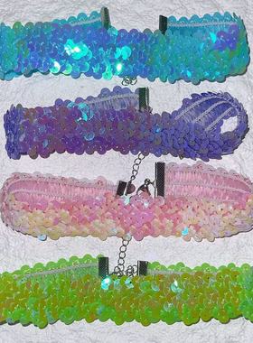 27Usr 亮片鳞片彩色项圈小众气质项链锁骨链自制百搭颈链choker