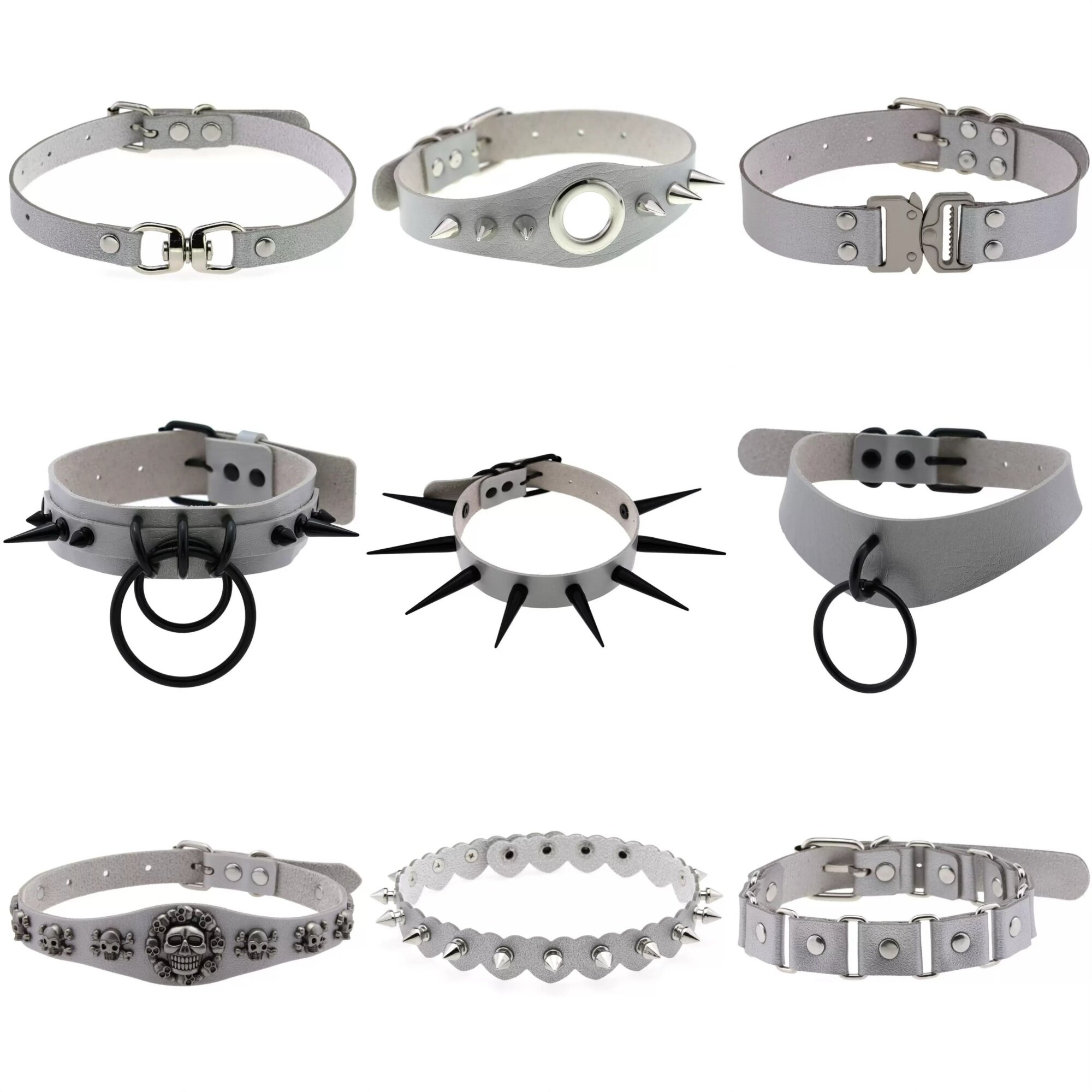 灰色朋克亚文化皮质项圈choker