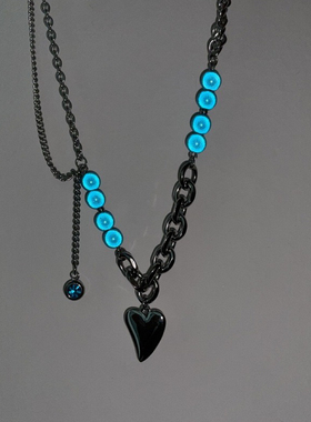 27Usr小众蓝色反光珍珠锁骨链钛钢爱心吊坠个性项链毛衣链不掉色