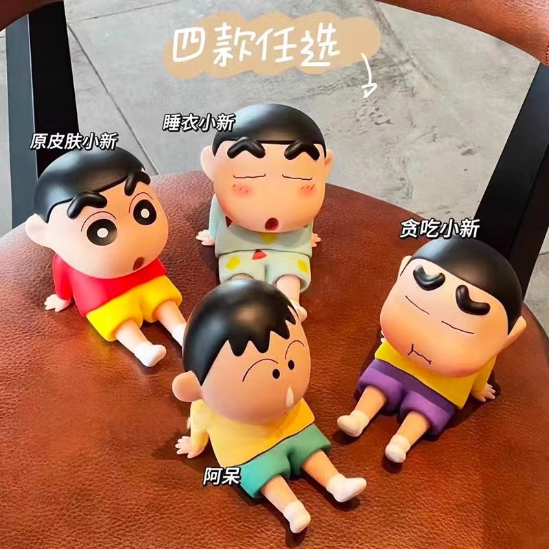 网红蜡笔小新手机支架懒人卡通搪胶手机座动漫手办桌面摆件潮玩送礼模型礼物可爱