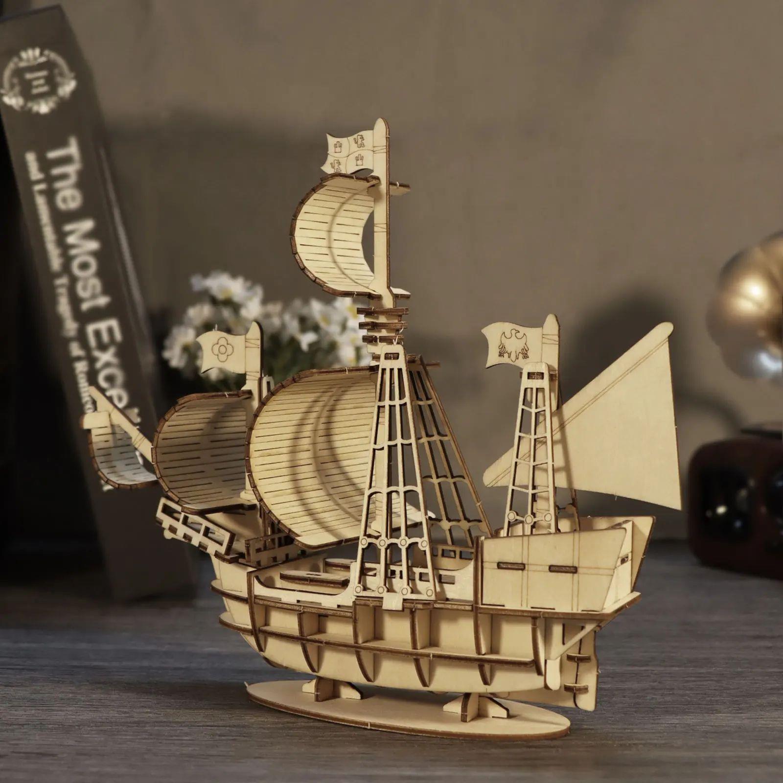 3D Wooden Puzzles Ocean Sailboat Model Kits Brainteaser Chri