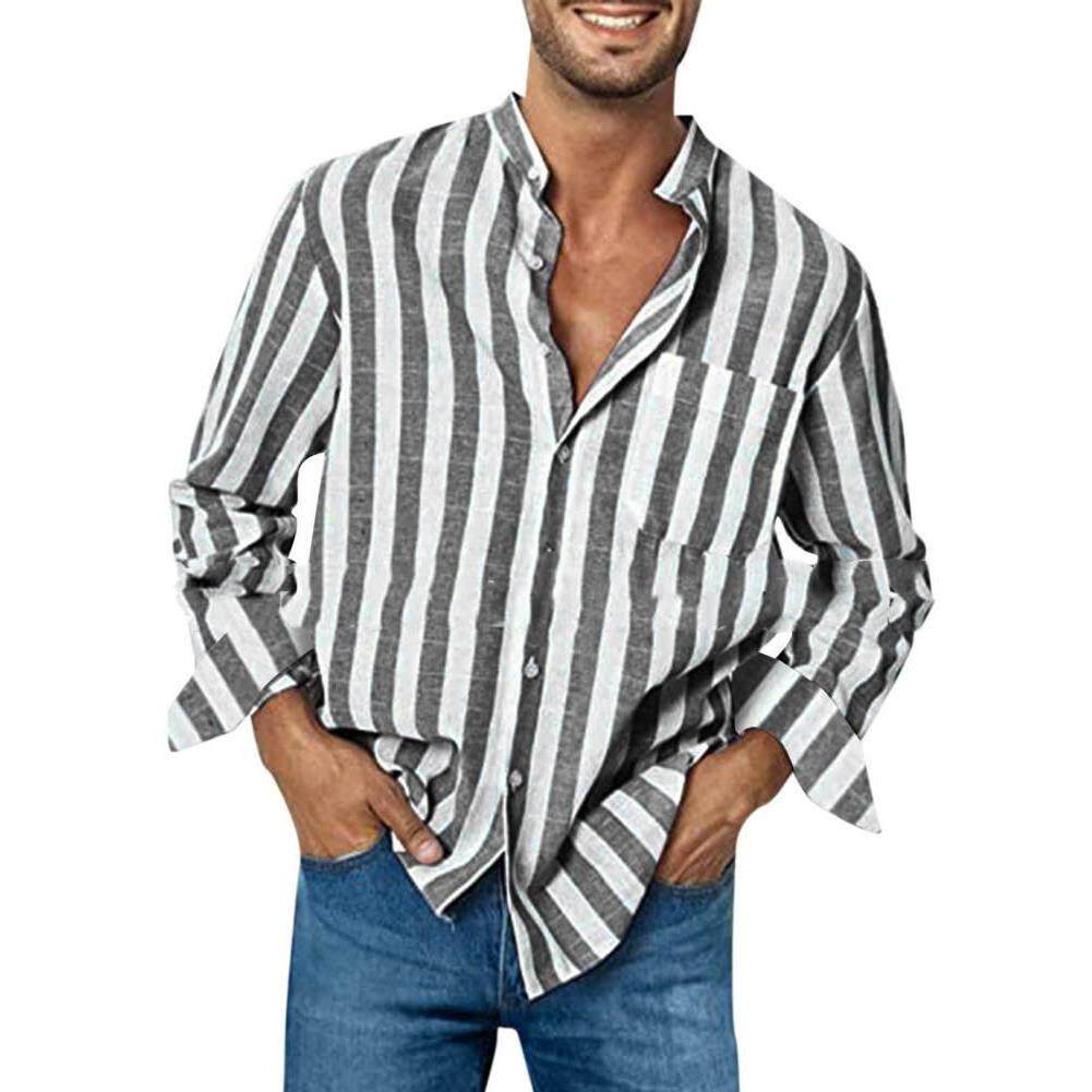 Men's versatile thin stripe lapel shirt 男百搭薄条纹翻领