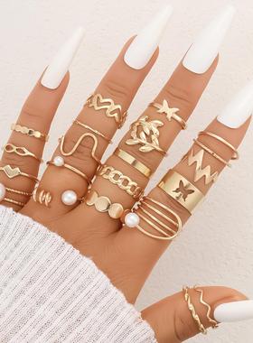 20 piece set of hollowed out butterfly pearl rings