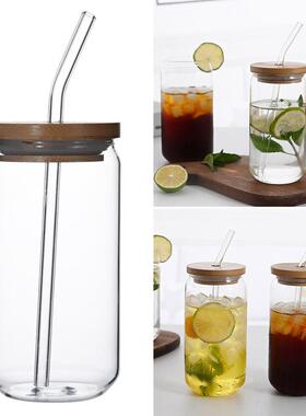 470ml/550ml Glass Cup with Bamboo Lid and Straw Bubble Tea C