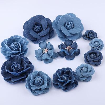 5Pcs/Lot Denim Flower Artificial Flower Small Camellia Weddi
