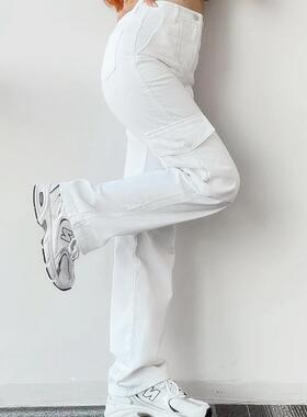 Straight Leg Cargo Pants Women HighWaist Baggy Trousers LNew
