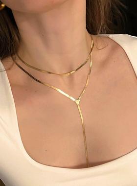 Gold tassel necklace women欧美饰品金色蛇骨链流苏项链锁骨链