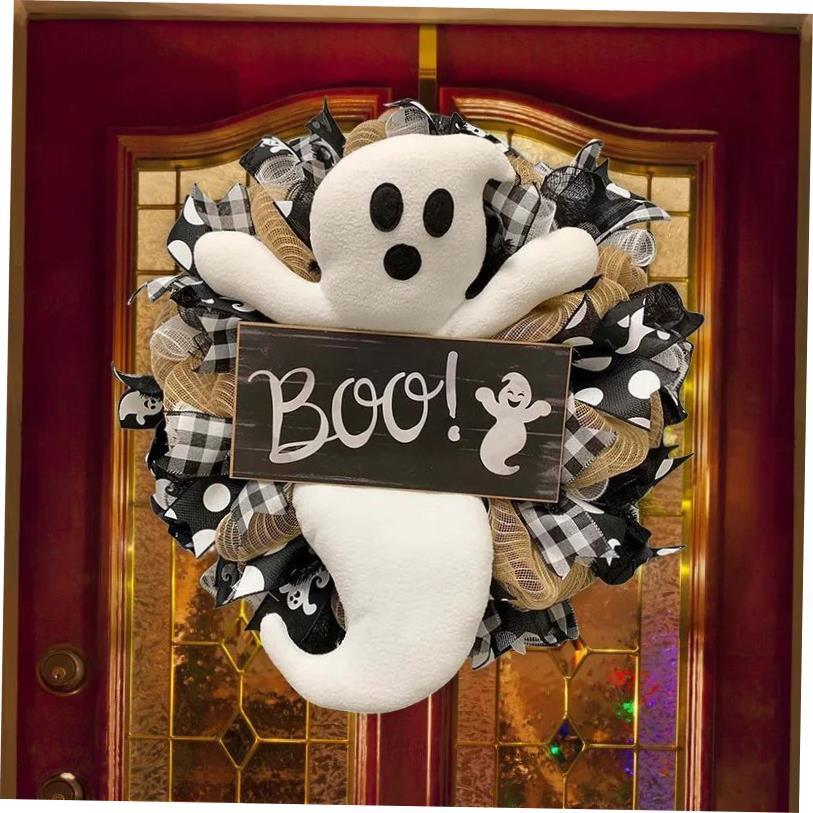 Halloween Ghost BOO Wreath Halloween Garland Door Hanging Wr