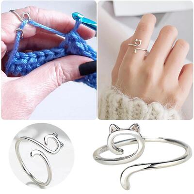 Yarn Ring Crochet Cat Kitty Ears Adjustable Size Tension Rin