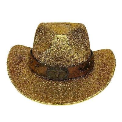 Funny Gold Halloween Hat Western Denim Fancy Cowgirl Cowboy