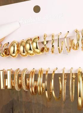 17KM Gold Color Vintage Circle Hoop Earrings for Women Girls