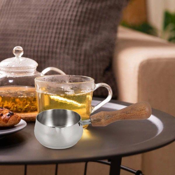 Sturdy Material Silver 60ml Milk Cup With Wooden Handle