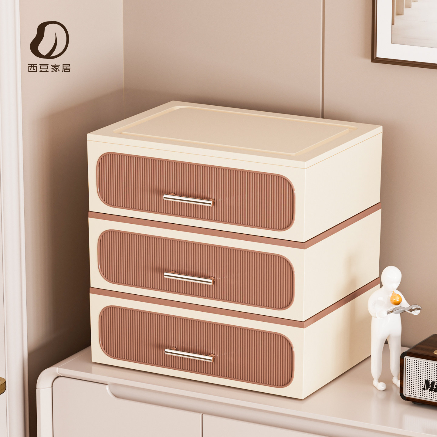 西豆桌面收纳盒入户玄关简约法式奶油风口罩钥匙抽屉式多层置物架