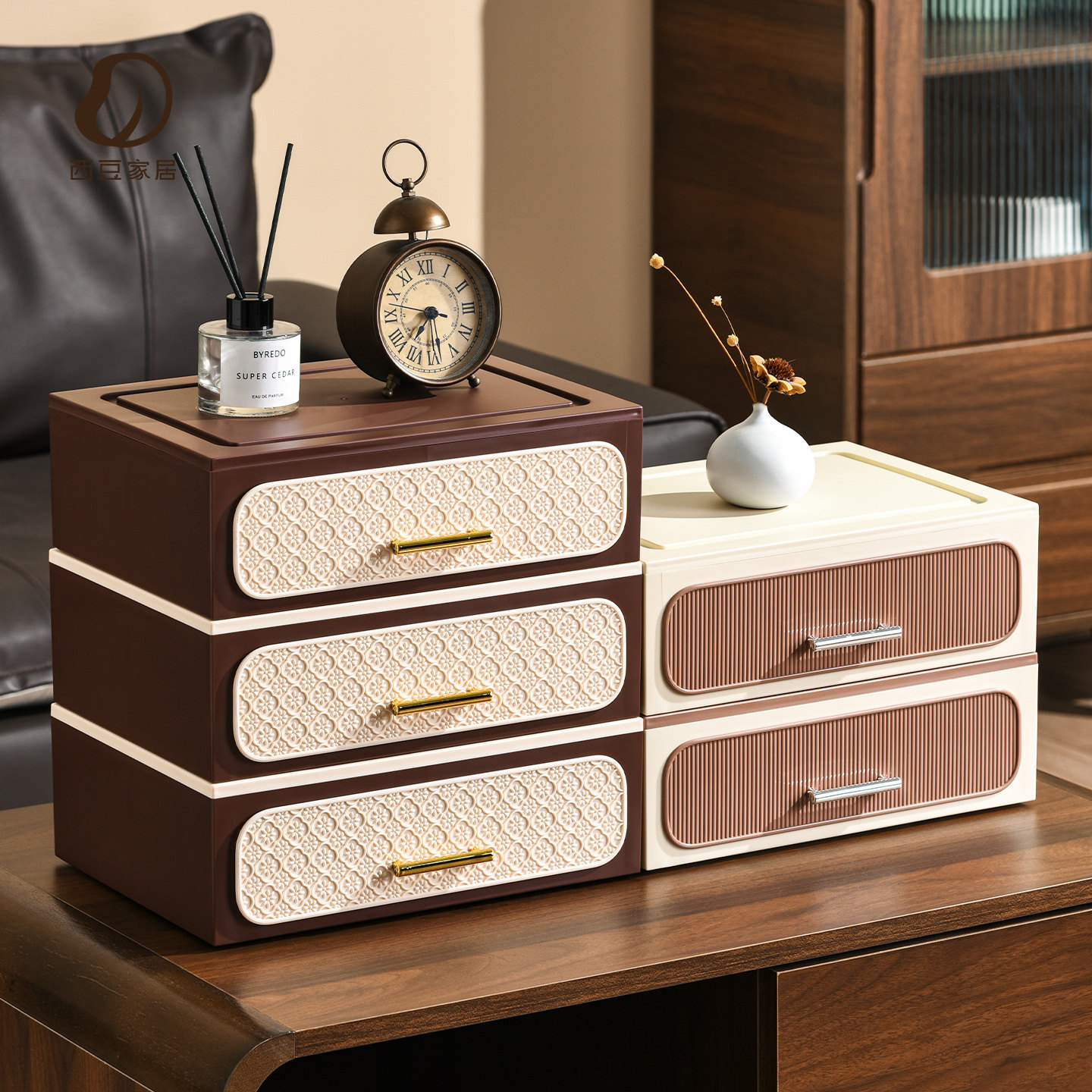 桌面玄关收纳盒进门入户抽屉式钥匙客厅摆件复古风高档叠加置物架,收纳整理,桌面收纳盒,淘宝优惠券,粉丝福利购,淘宝优惠卷