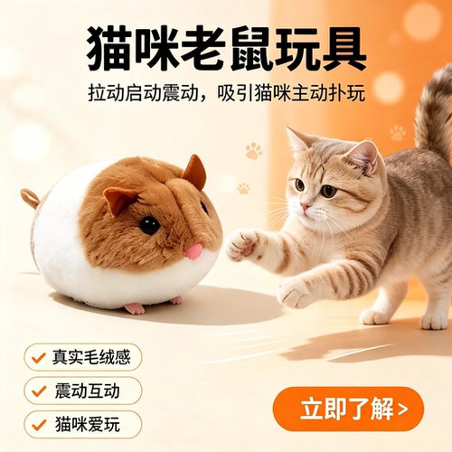 毛绒震动鼠猫玩具老鼠拉线震