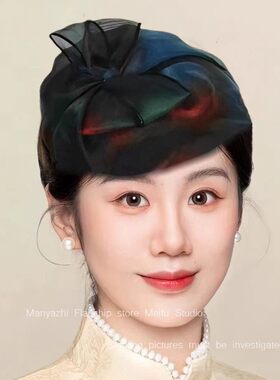 2024新款春夏时尚透气渐变网纱遮白发半帽洋气宽边发箍百搭头箍女