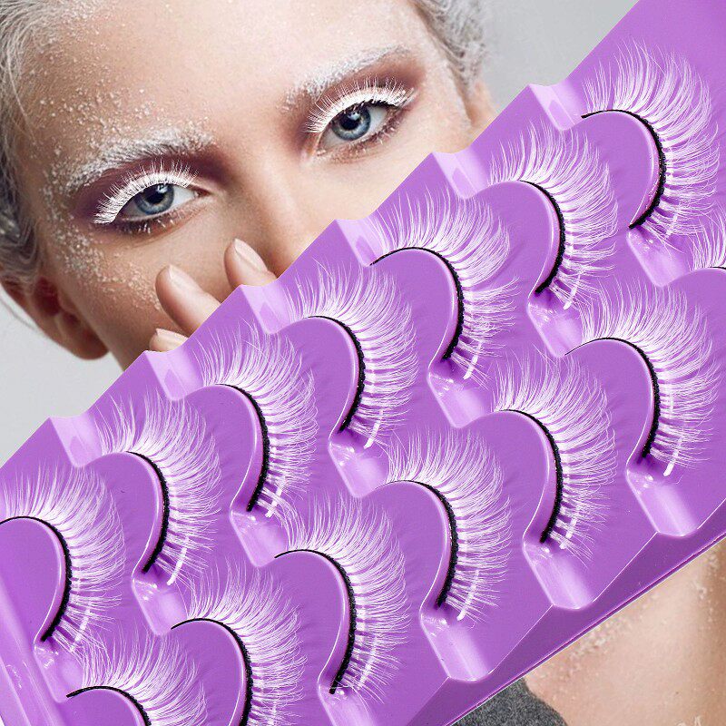 欧美风白色假睫毛自然长款短款化纤眼睫毛cos舞台妆7对装白色睫毛