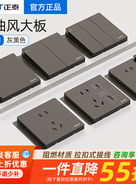正泰开关插座现代风暗装86型一开单控5五孔usb墙壁家用黑色面板6R