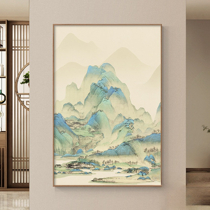 新中式千里江山入户玄关装饰画走廊尽头过道挂画山水国画风景壁画