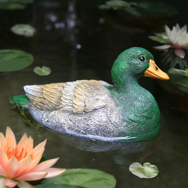 花园池塘鸭子浮水树脂摆件假山喷泉流水创意饰品水池荷花造景装饰