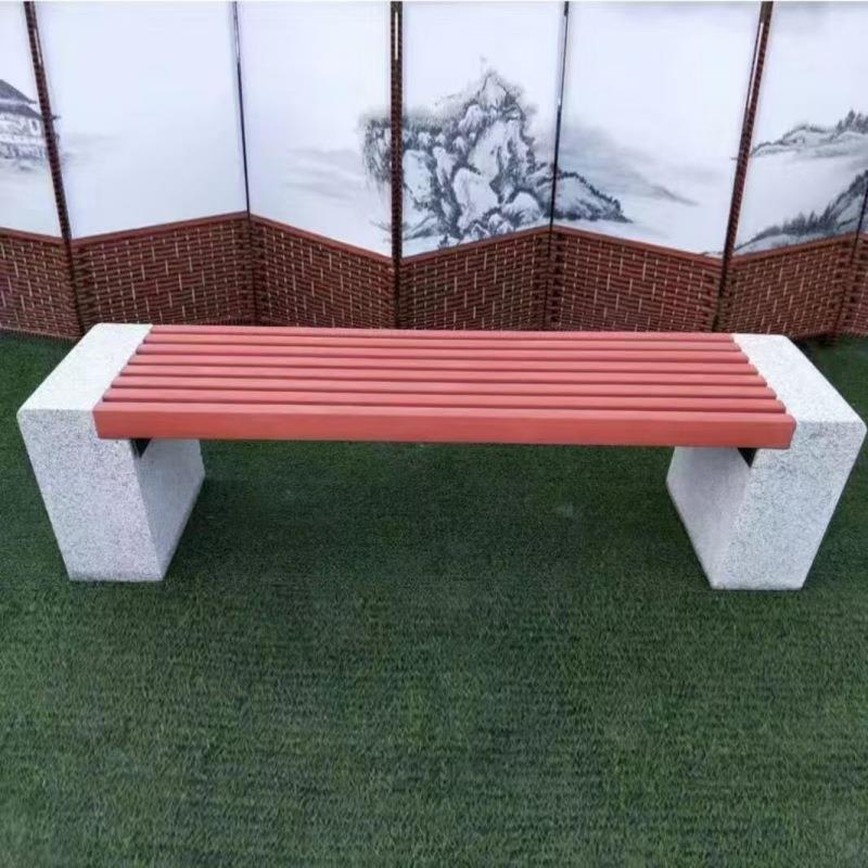 公园椅大理石座椅户外园林石凳子防腐实木石头长椅子广场石凳