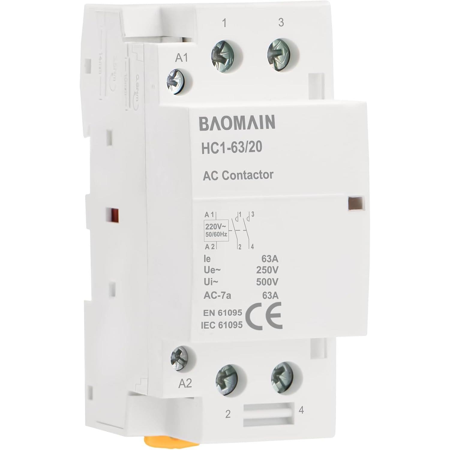 Baomain 家用交流接触器 HC1-63 220V 63A 2极常开通用电路控制 D