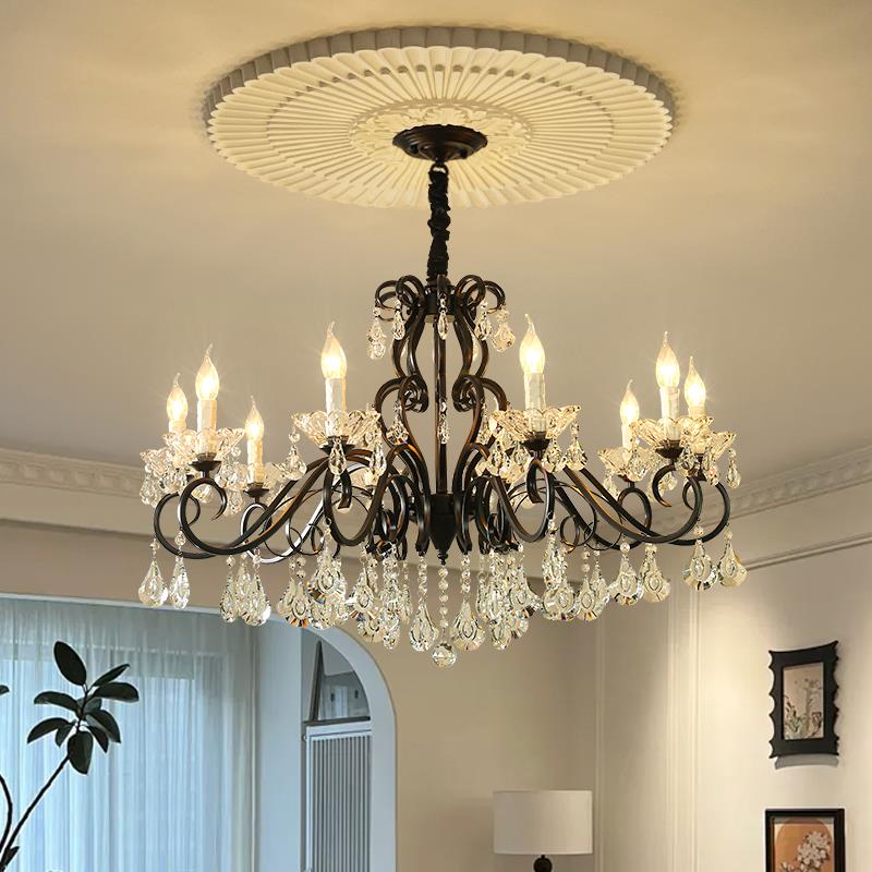 法式设计师创意餐厅吊灯美式乡村轻奢吧台客厅黑色水晶大吊灯