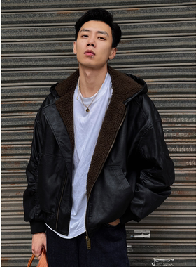 SKYROCKET扶摇【混乱之子】（皮夹克硬汉风连帽羊羔毛皮衣外套）