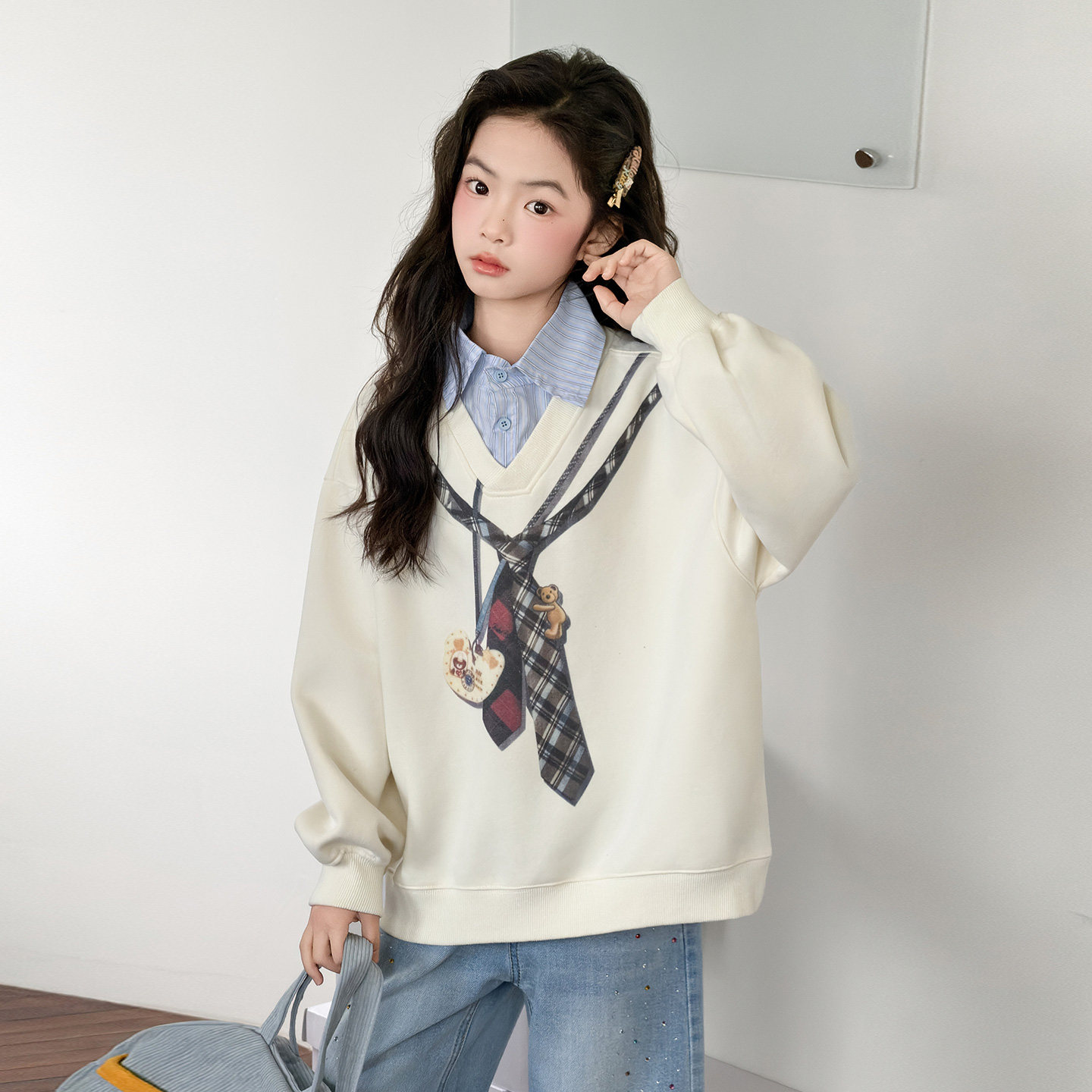 儿童装女童春装polo衫卫衣2026新款中大童女孩春秋款假两件打底衫,童装/婴儿装/亲子装,卫衣/绒衫,淘宝优惠券,粉丝福利购,淘宝优惠卷