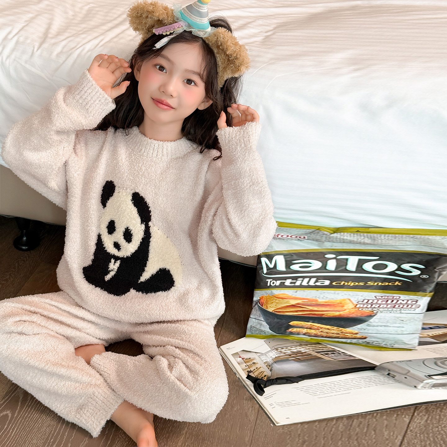女童春秋冬款加厚家居服套装睡衣