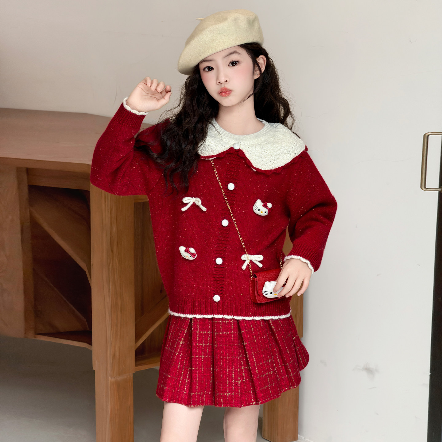 女童冬装加厚红色翻领毛衣套装2025新款中大童女孩冬季儿童拜年服,童装/婴儿装/亲子装,套装,淘宝优惠券,粉丝福利购,淘宝优惠卷