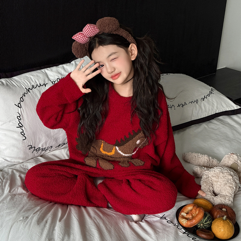 女童冬季加厚家居服套装睡衣时髦
