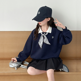 女童秋装 丝巾卫衣2025新款 儿童装 polo衫 上衣 中大童女孩春秋款 长袖