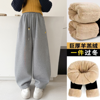 女童冬季加绒加厚裤子阔腿卫裤潮