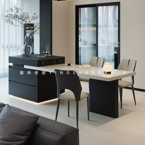 岩板岛台餐桌一体长方形伸缩中岛