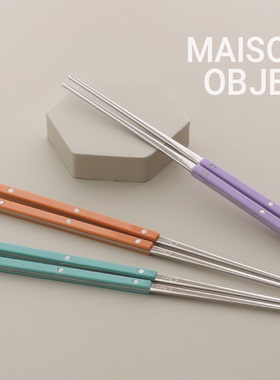 【韩国原单】韩式Cher筷子食品级304不锈钢PC环保手柄法式餐具